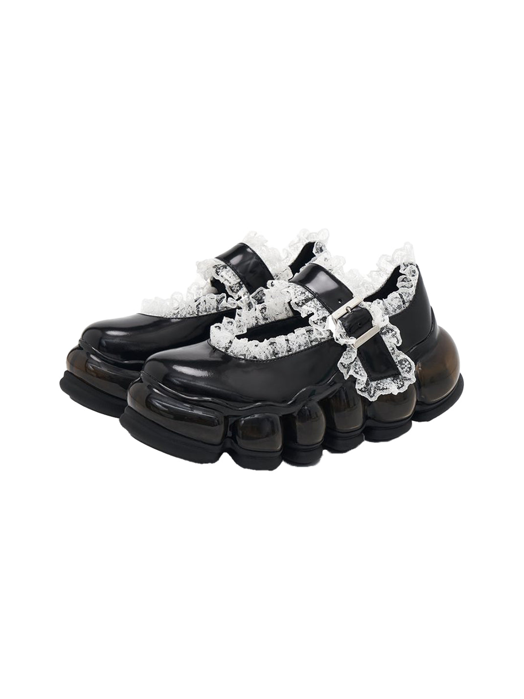 Lace Chunky Mary Jane Color Strap Shoes-Black - PSYLOS 1, Lace Chunky Mary Jane Color Strap Shoes-Black, Mary Jane shoes, MIKIOSAKABE, PSYLOS 1