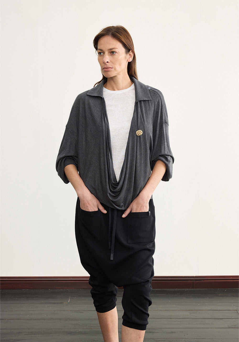 NyDkyel丨Drawstring Waist Yoga Midi Shorts - Stacked Pleats - PSYLOS 1, NyDkyel丨Drawstring Waist Yoga Midi Shorts - Stacked Pleats, Pants, NyDkyel, PSYLOS 1