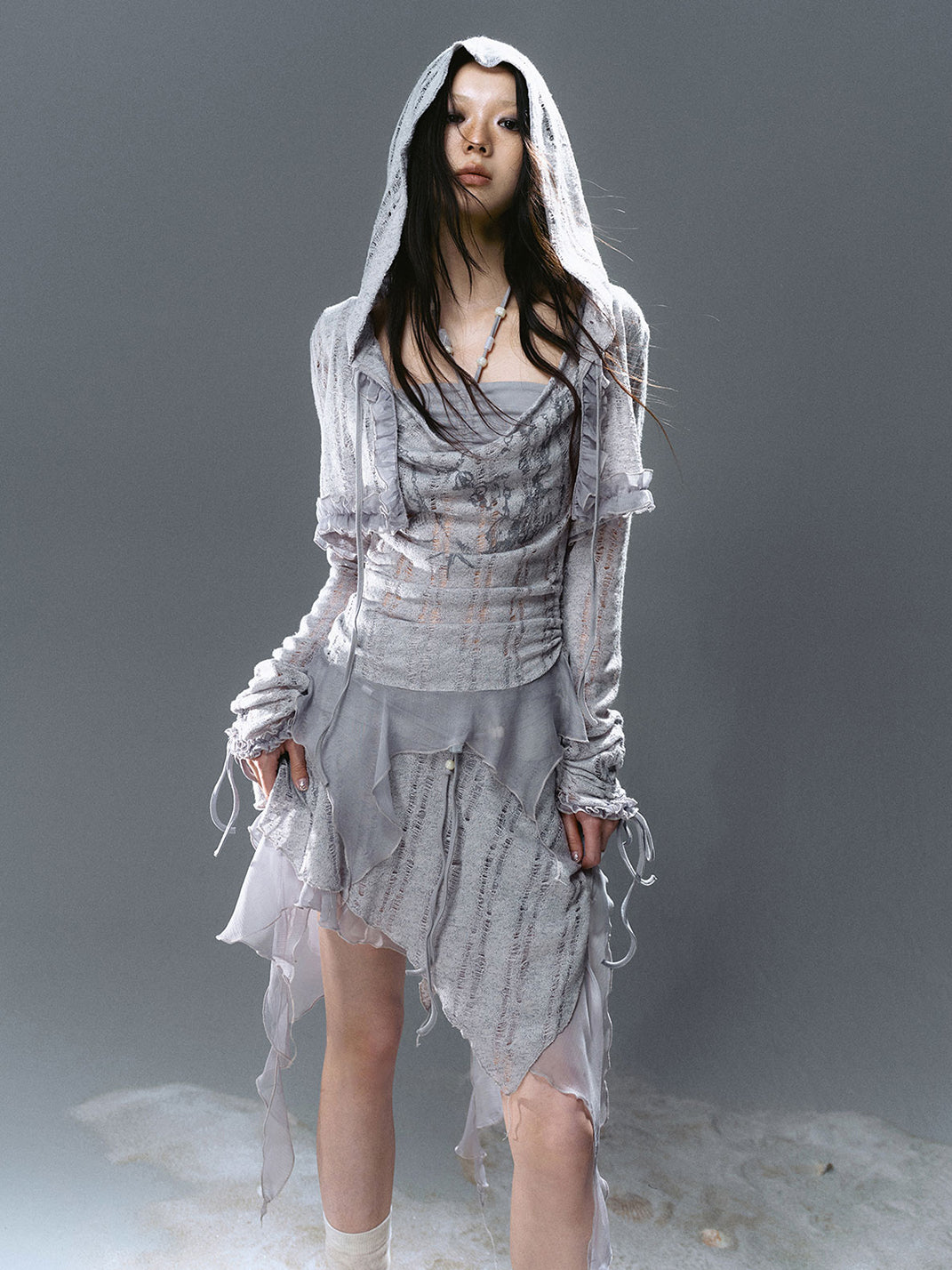 CestNous｜Beaded Chiffon Cutout Cowl Neck Top-Blue - PSYLOS 1, CestNous｜Beaded Chiffon Cutout Cowl Neck Top-Blue, Blouses, CestNous, PSYLOS 1