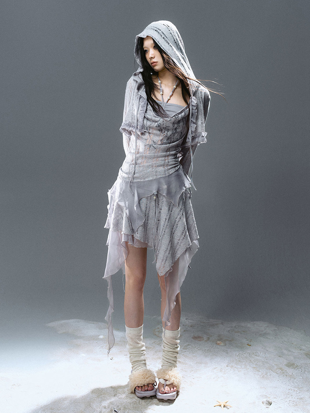 CestNous｜Beaded Chiffon Cutout Cowl Neck Top-Blue - PSYLOS 1, CestNous｜Beaded Chiffon Cutout Cowl Neck Top-Blue, Blouses, CestNous, PSYLOS 1