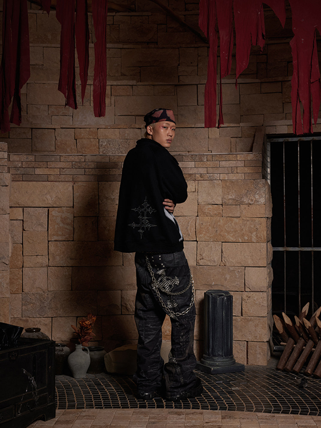 DND4DES | Printed Cross Patchwork Straight Jeans - PSYLOS 1, DND4DES | Printed Cross Patchwork Straight Jeans, Jeans, DND4DES•JAPAN, PSYLOS 1