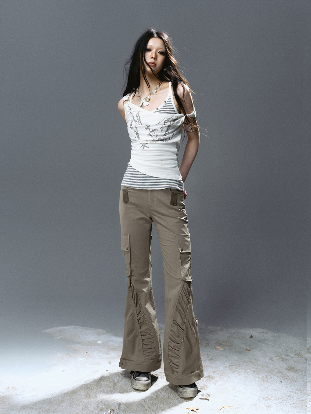 CestNous｜Women's Striped Layered Knit Crop Top - PSYLOS 1, CestNous｜Women's Striped Layered Knit Crop Top, Top, CestNous, PSYLOS 1