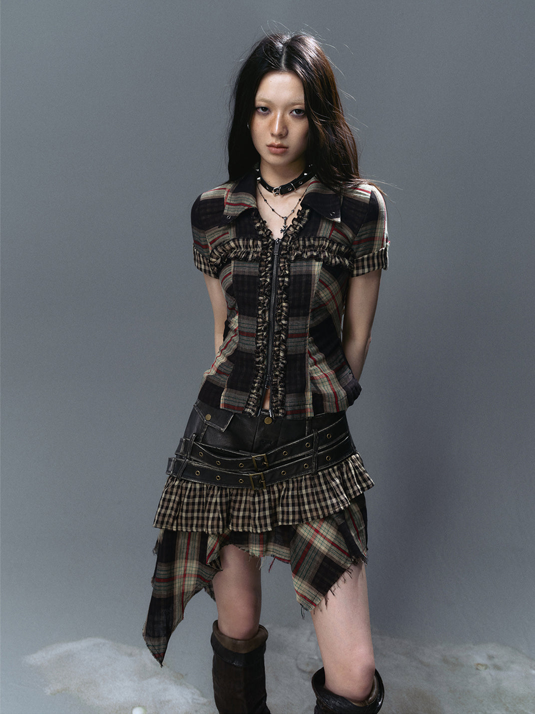 CestNous｜Ruffled Studded Gothic Crop Shirt-Black - PSYLOS 1, CestNous｜Ruffled Studded Gothic Crop Shirt-Black, Shirts, CestNous, PSYLOS 1