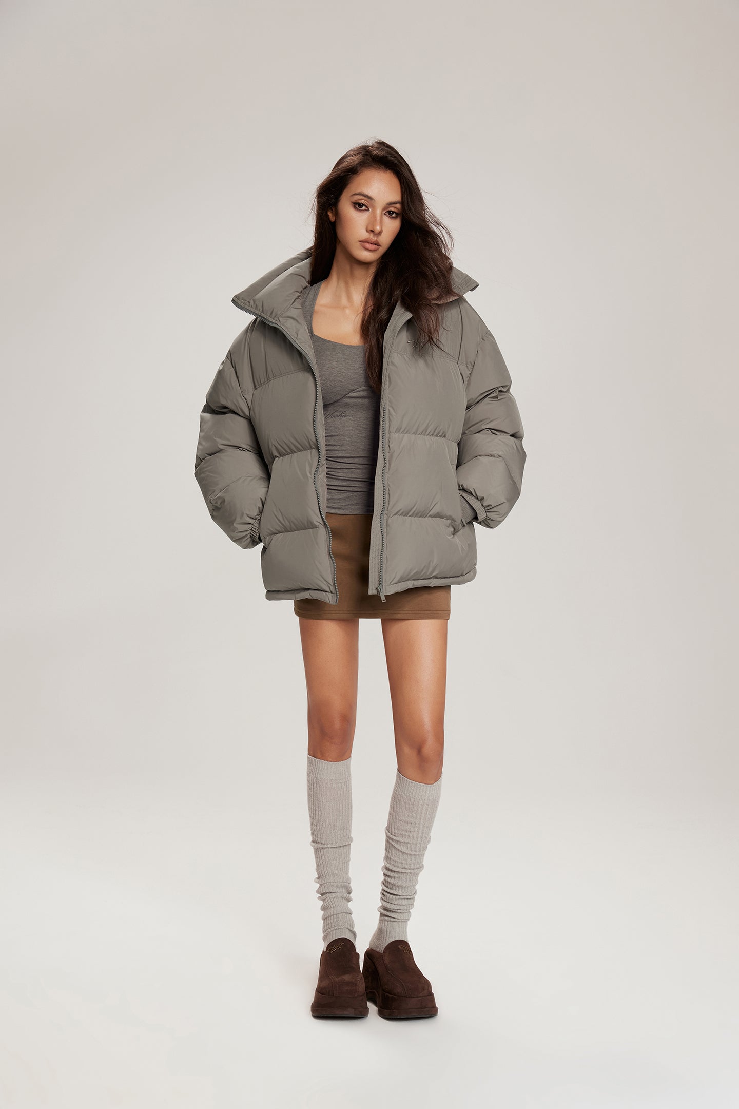 Stand-up collar basic down jacket