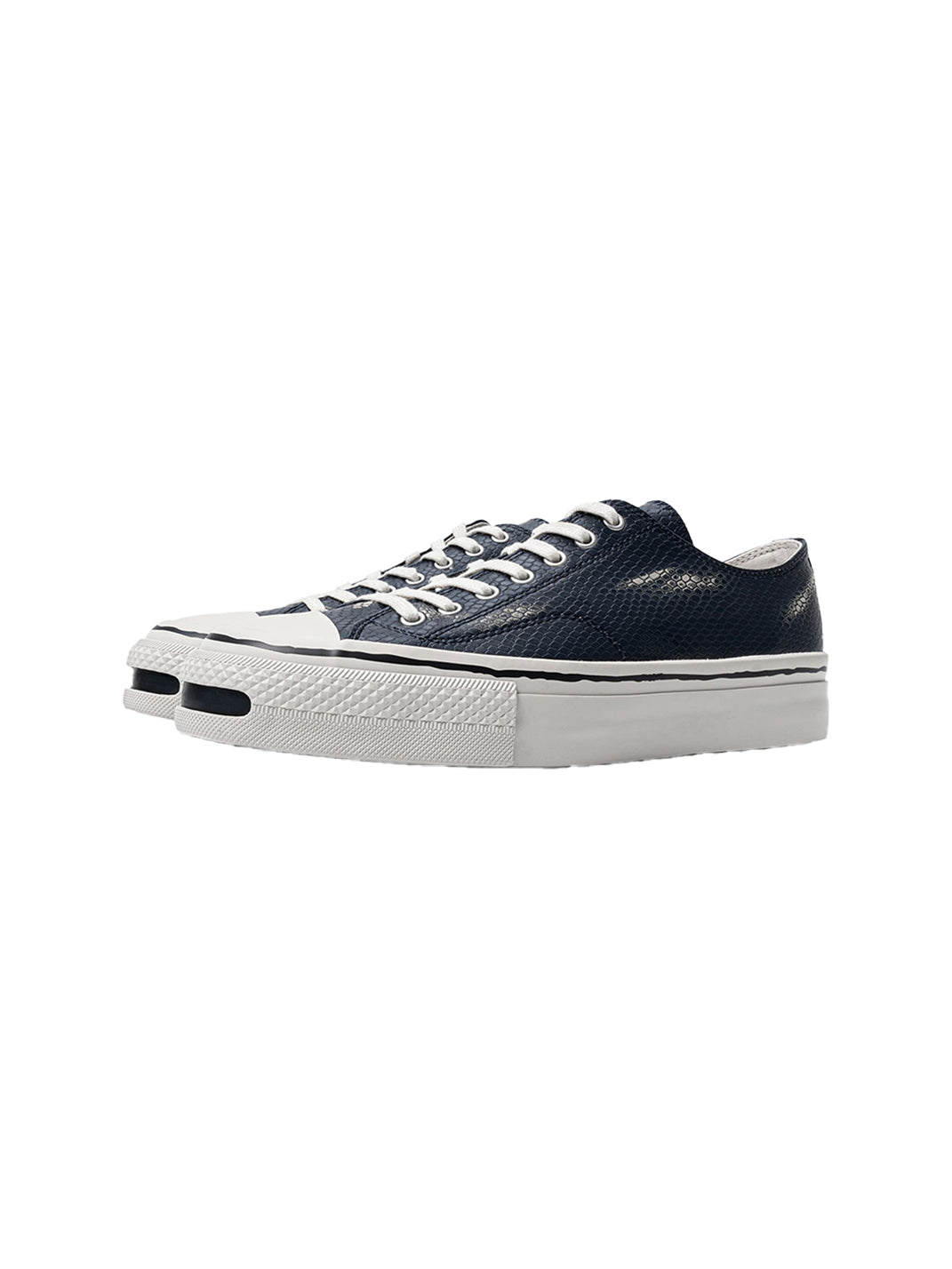 T/C MADE│030 Snake-Pattern Cowhide Low-Top Smiley Canvas Sneakers-Black & Blue - PSYLOS 1, T/C MADE│030 Snake-Pattern Cowhide Low-Top Smiley Canvas Sneakers-Black & Blue, Canvas Sneakers, T/C MADE, PSYLOS 1