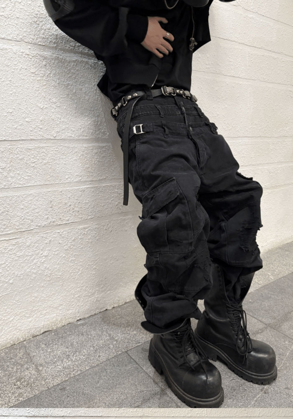 GOJOYJINNI丨Triple Waistband Distressed Cargo Jeans - PSYLOS 1, GOJOYJINNI丨Triple Waistband Distressed Cargo Jeans, Pants, GOJOYJINNI, PSYLOS 1