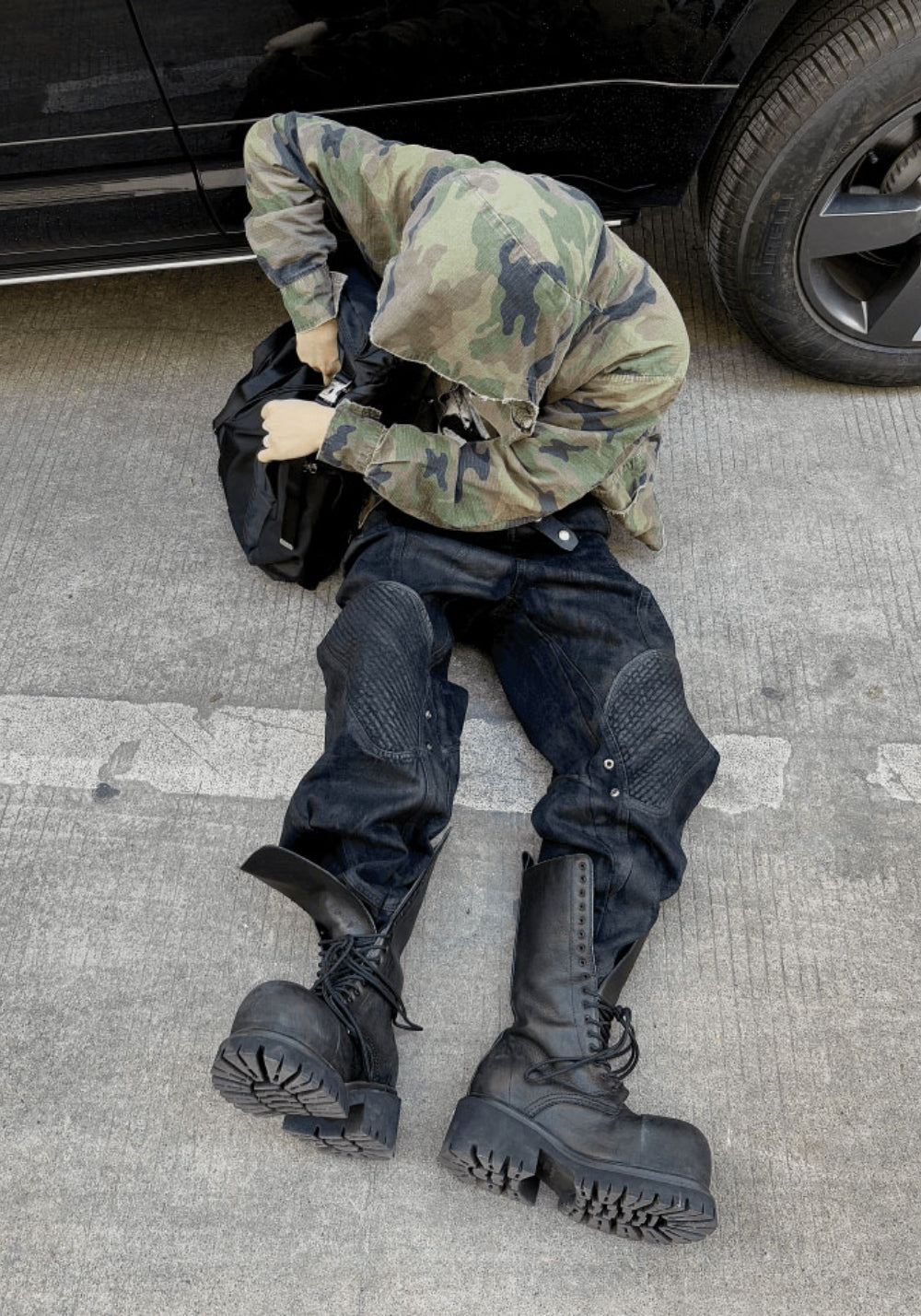 GOJOYJINNI丨Armor Patch Distressed Biker Jeans - PSYLOS 1, GOJOYJINNI丨Armor Patch Distressed Biker Jeans, Pants, GOJOYJINNI, PSYLOS 1