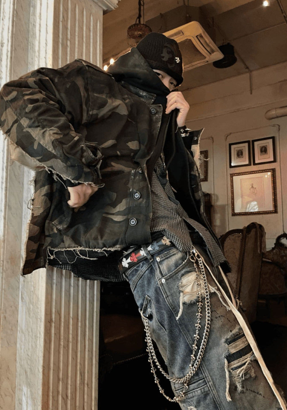 GOJOYJINNI丨Camo Patchwork Hand-Painted Bomber Jacket - PSYLOS 1, GOJOYJINNI丨Camo Patchwork Hand-Painted Bomber Jacket, Jacket, GOJOYJINNI, PSYLOS 1