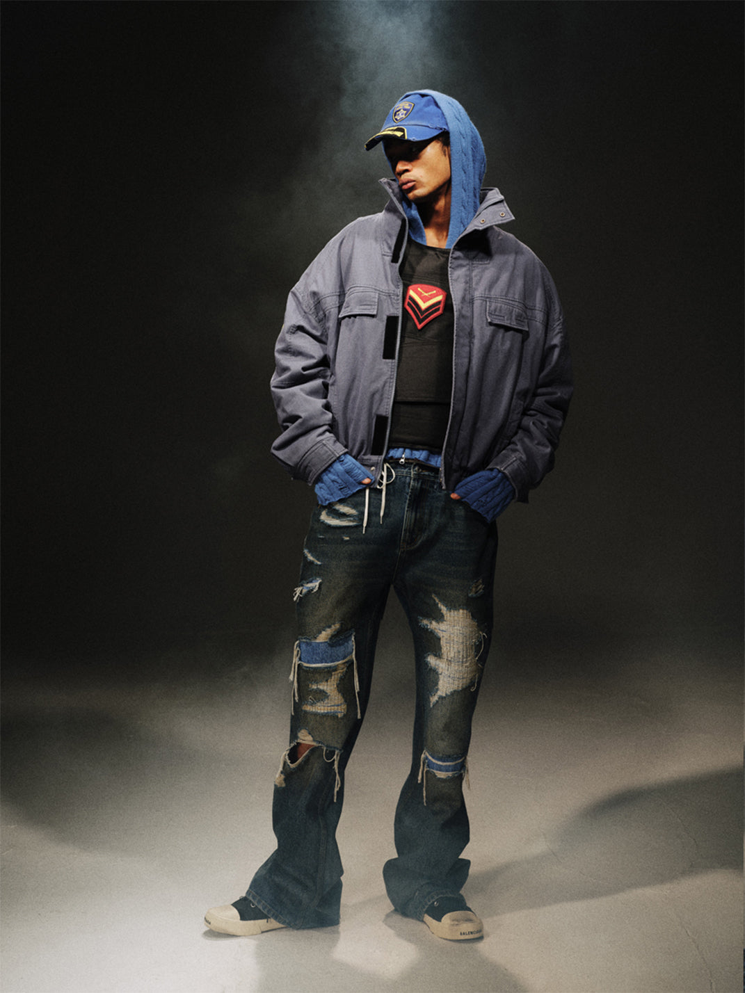 TREclub | Washed Blue Zip-Up Aviator Jacket - PSYLOS 1, TREclub | Washed Blue Zip-Up Aviator Jacket, Jackets, TREclub•JAPAN, PSYLOS 1