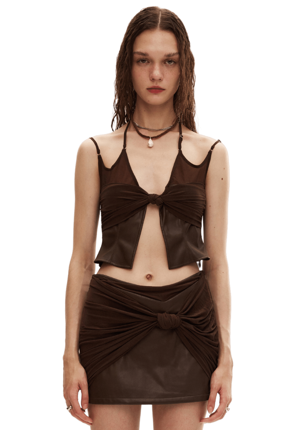 Knitted Patchwork Leather Knot Strap Top - PSYLOS 1, Knitted Patchwork Leather Knot Strap Top, T-Shirt, LEEWEI, PSYLOS 1