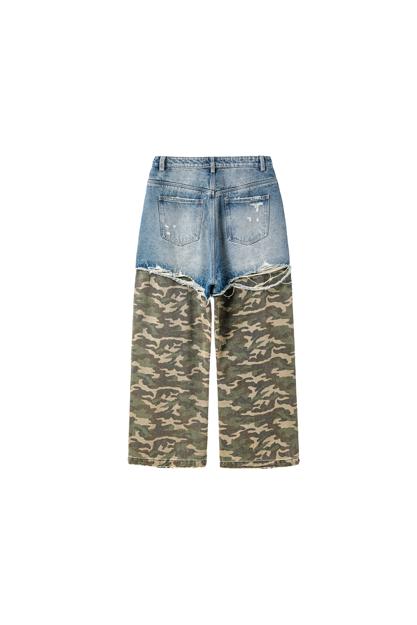 Washed Stitching Camouflage Erosion Damaged Jeans