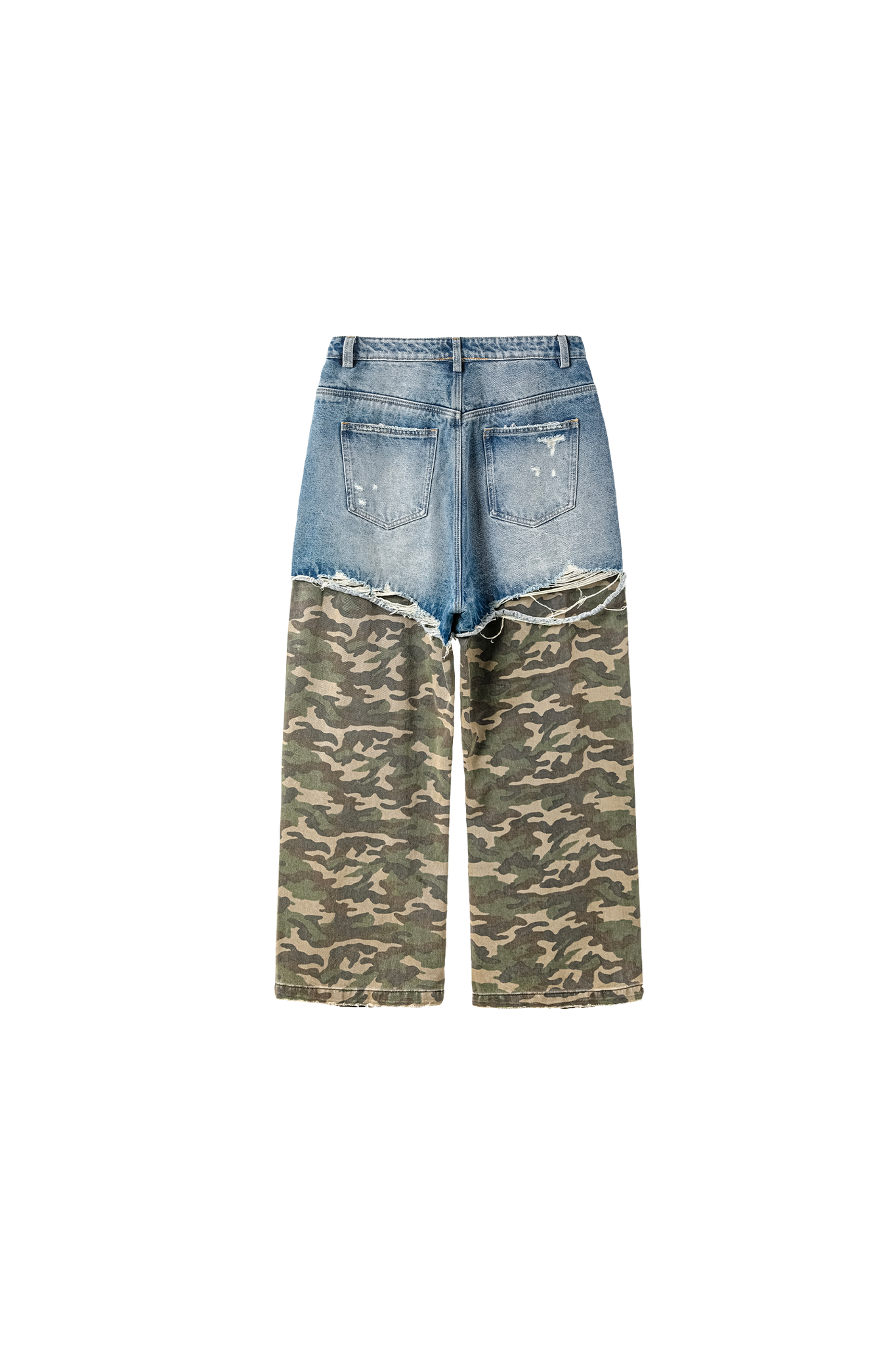 Washed Stitching Camouflage Erosion Damaged Jeans