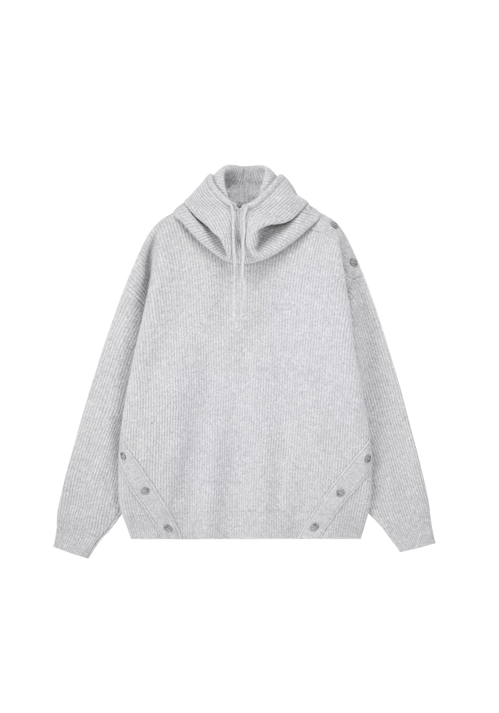 PCLP Button Short Crew Neck Sweater Detachable Hoodie