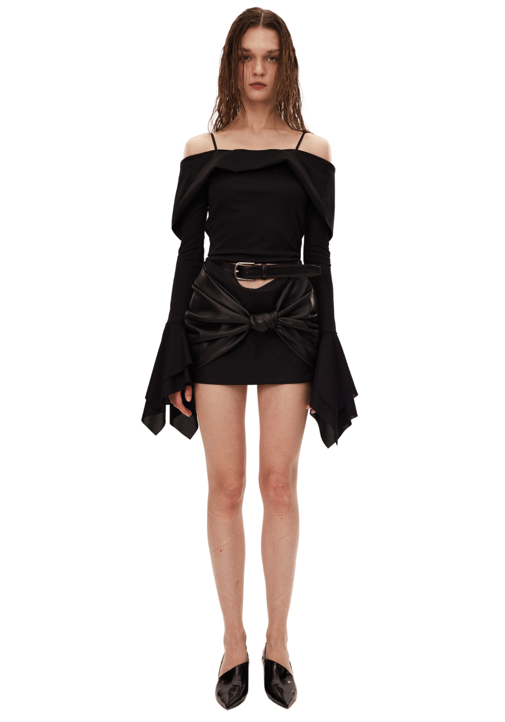 Leather Belted Knot Patchwork Mini Skirt - PSYLOS 1, Leather Belted Knot Patchwork Mini Skirt, skirt, LEEWEI, PSYLOS 1