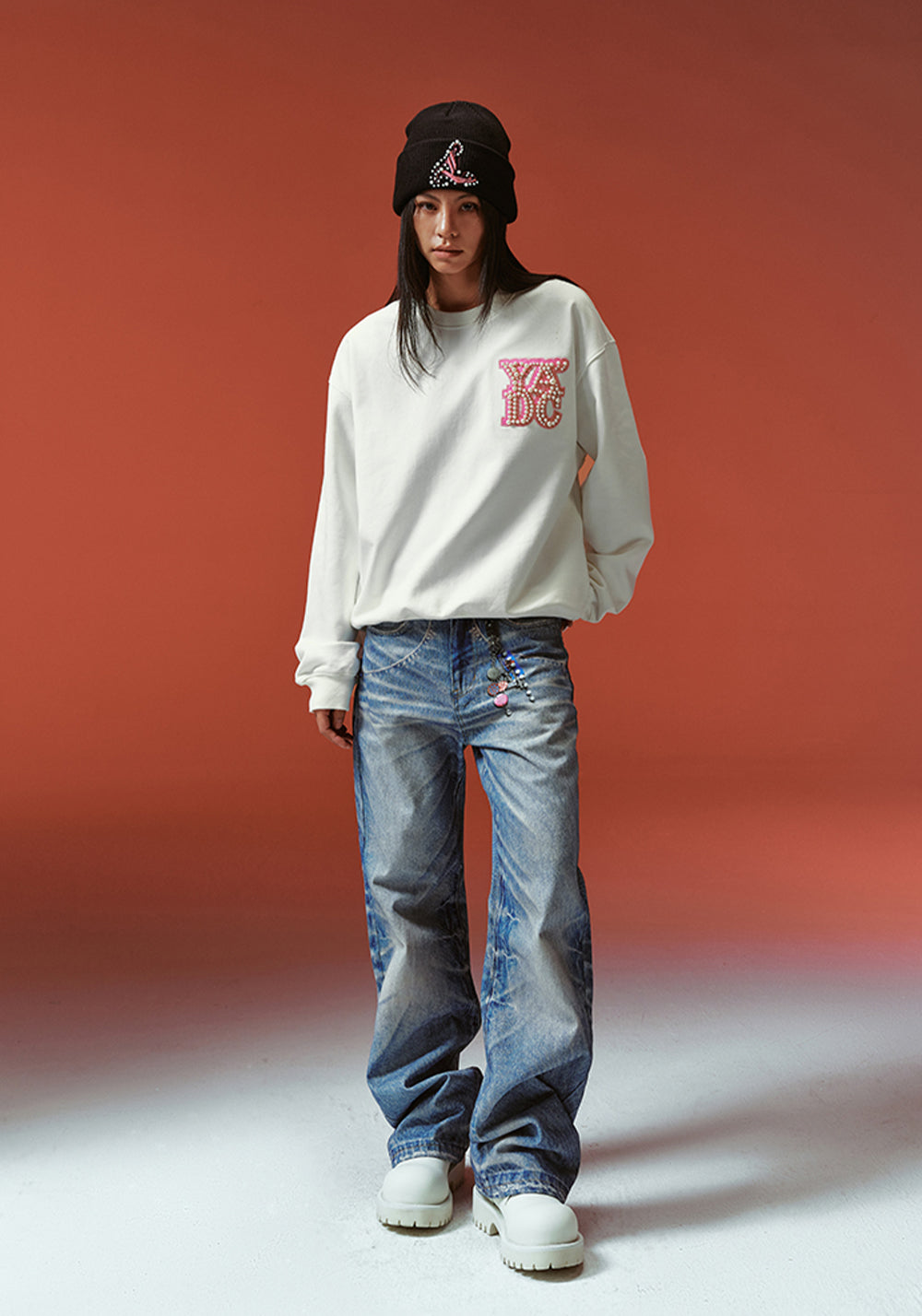 YADcrew丨Pearl Appliqué Basic Crew Neck Sweatshirt - PSYLOS 1, YADcrew丨Pearl Appliqué Basic Crew Neck Sweatshirt, Sweatshirts, YADcrew•JAPAN, PSYLOS 1