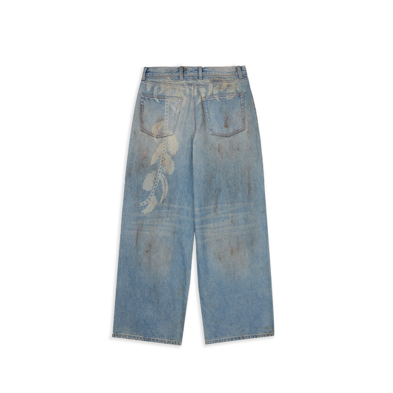 BURNIN "EASTERN COWBOY" FEATHER PRINT DIRTY WASHED DENIM LONG PANTS - PSYLOS 1, BURNIN "EASTERN COWBOY" FEATHER PRINT DIRTY WASHED DENIM LONG PANTS, Pants, Burnin, PSYLOS 1