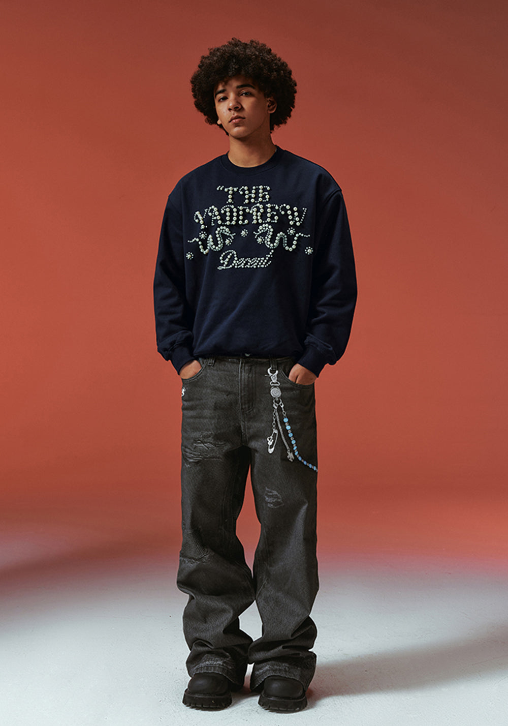 YADcrew丨Pearl Text Snake Shadow Typography Sweatshirt - PSYLOS 1, YADcrew丨Pearl Text Snake Shadow Typography Sweatshirt, Sweatshirts, YADcrew•JAPAN, PSYLOS 1