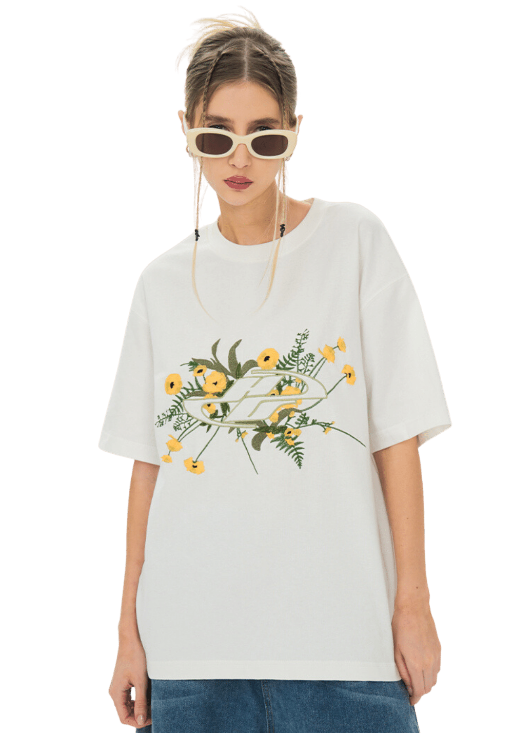 Floral Line Art Logo Embroidered  T-Shirt - PSYLOS 1, Floral Line Art Logo Embroidered  T-Shirt, T-Shirt, HARSH AND CRUEL, PSYLOS 1
