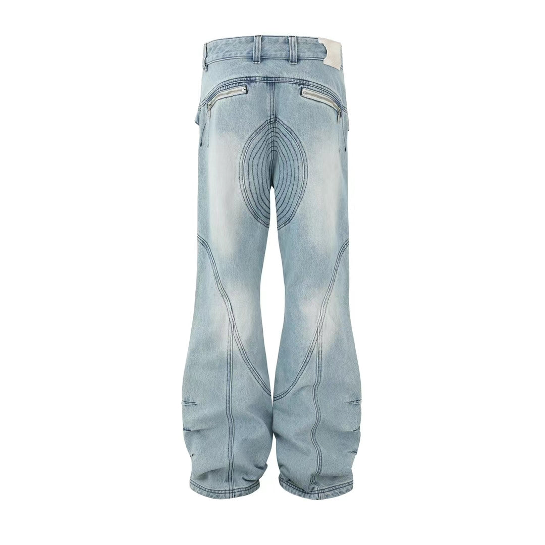 PANQ 2024FW Washed Deconstruct Belt Jeans