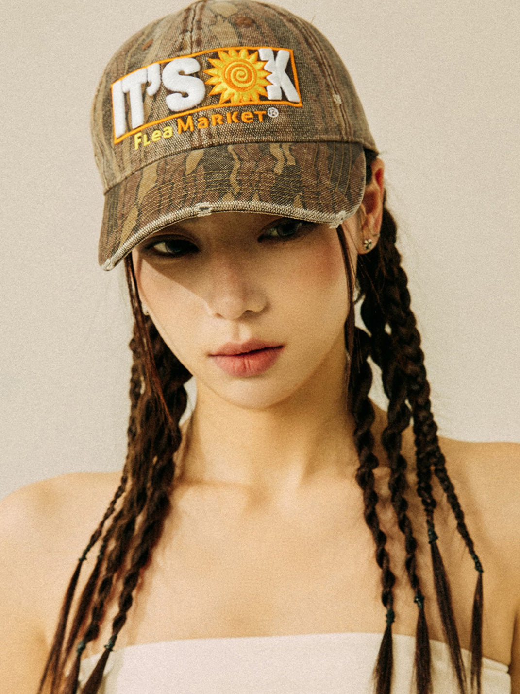 FLEAMARKET | "IT'S OK" Wood Grain Curve Brim Cap - PSYLOS 1, FLEAMARKET | "IT'S OK" Wood Grain Curve Brim Cap, Hats, FLEAMARKET, PSYLOS 1