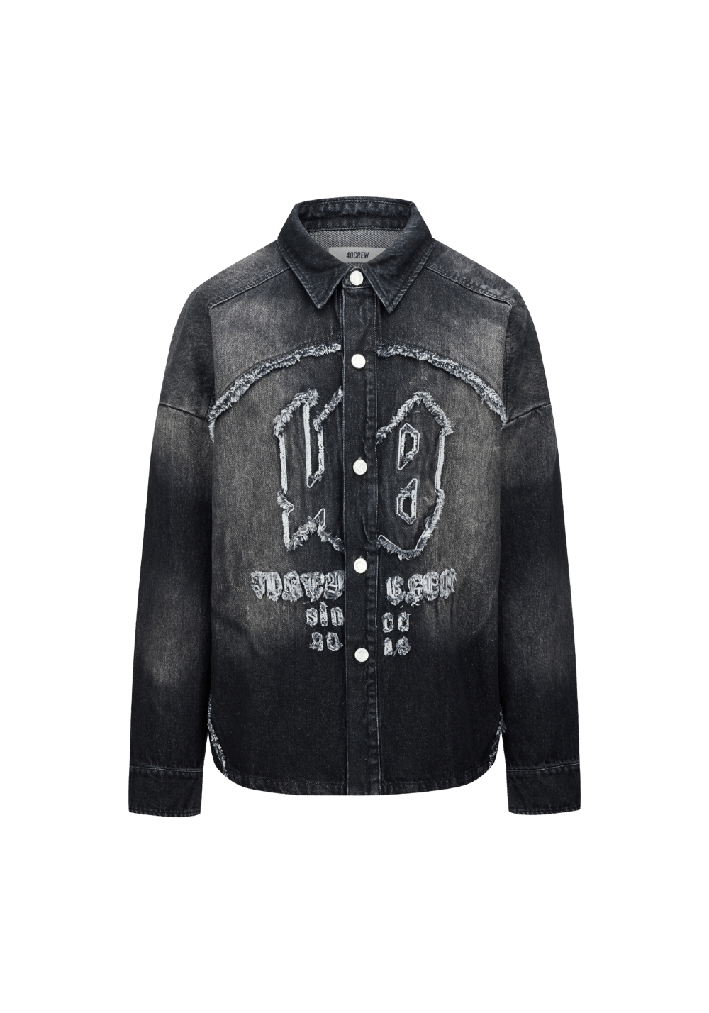 Patchwork Embroidery Frayed Denim Jacket - PSYLOS 1, Patchwork Embroidery Frayed Denim Jacket, Jacket, 40 CREW, PSYLOS 1