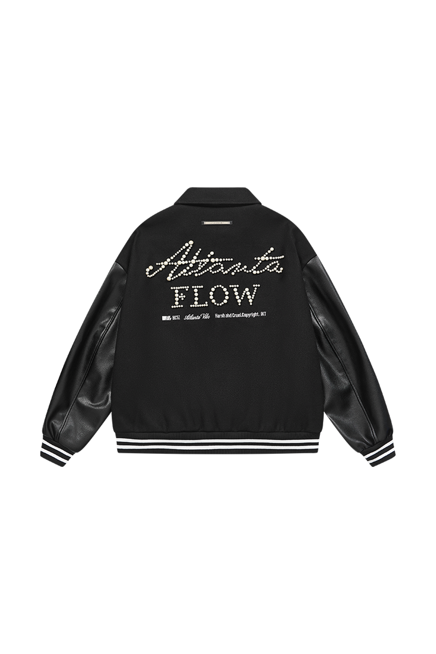 Pearl Embroidery Handwritten Text Lapel Baseball Jacket