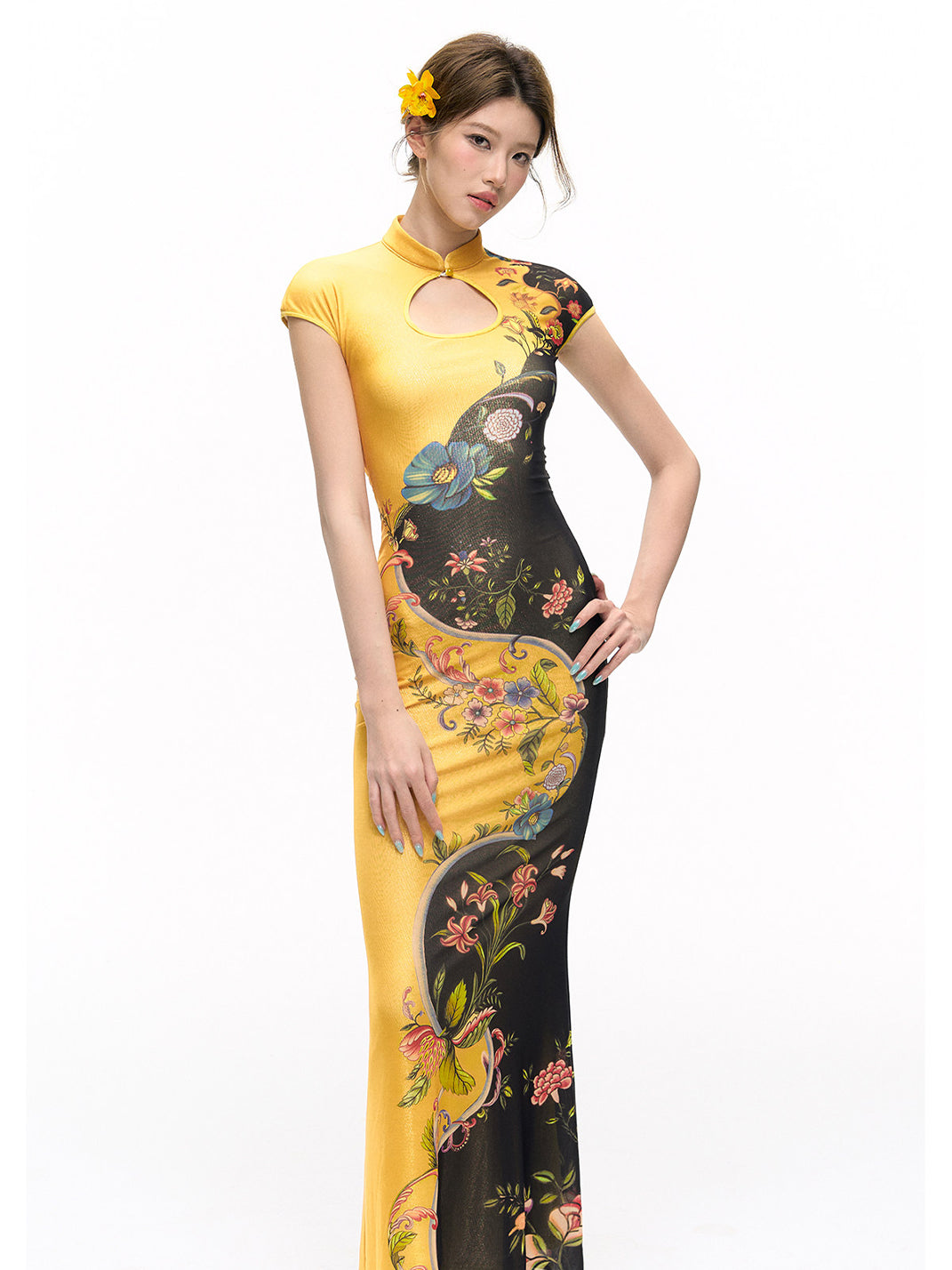 yellow mermaid midi dress CULT MIA X I.H.F STUDIO FLORAL GARDEN YELLOW MERMAID MIDI DRESS