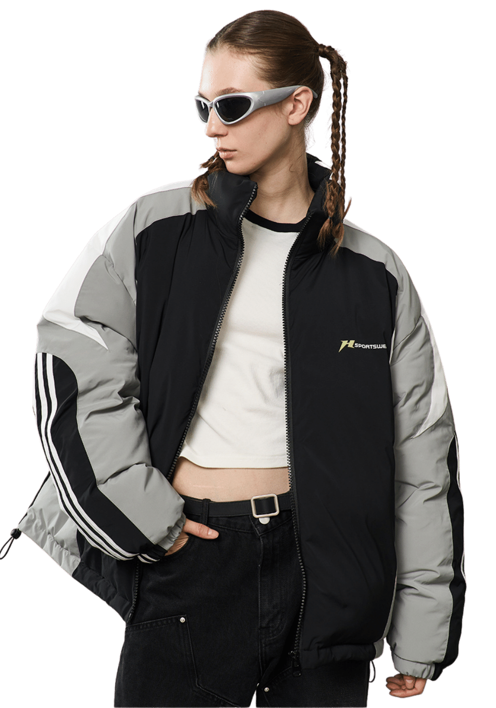 Color Blocked Motorcycle Style Puffer Jacket - PSYLOS 1, Color Blocked Motorcycle Style Puffer Jacket, Down Jacket, HARSH AND CRUEL, PSYLOS 1