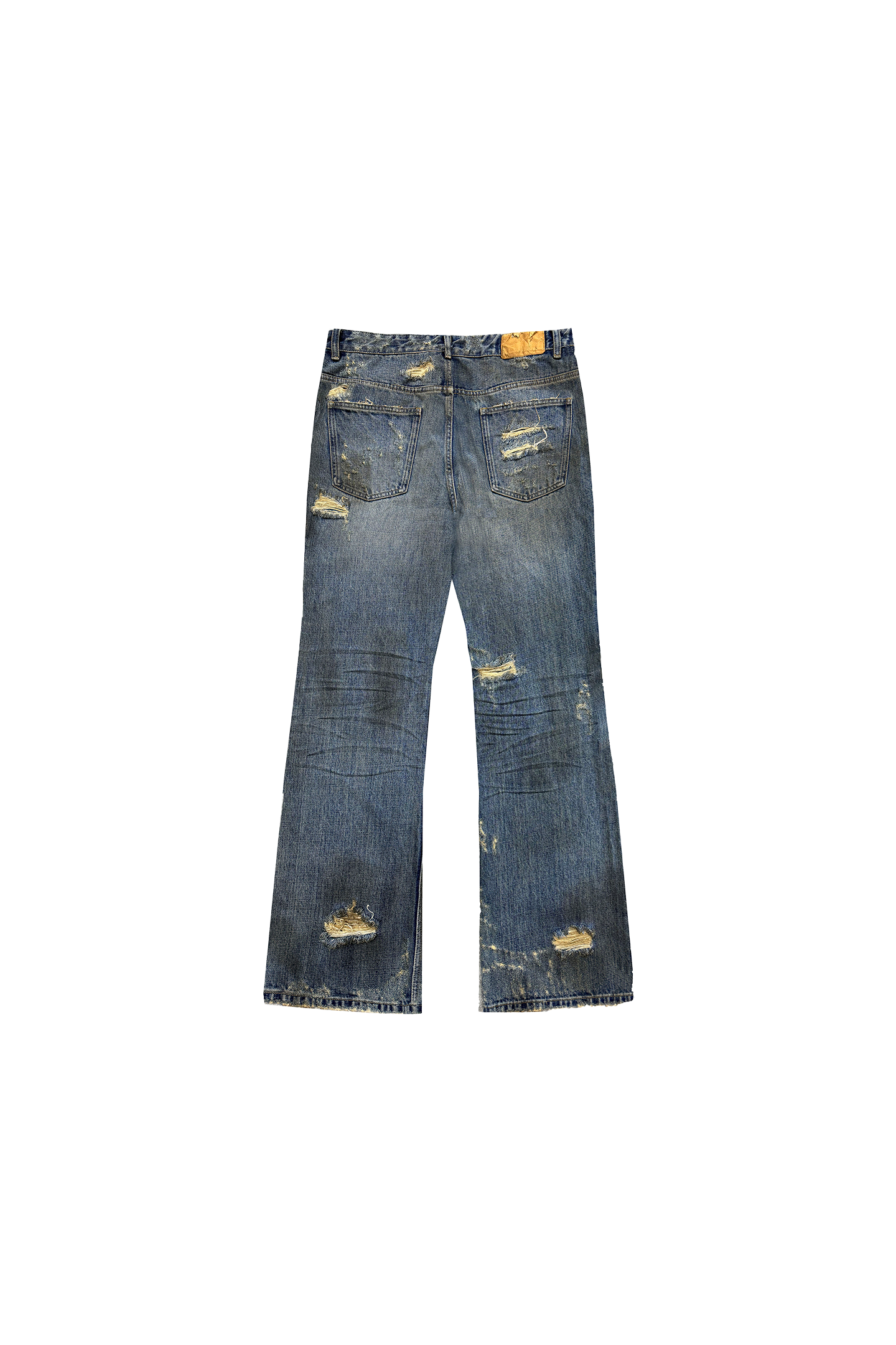 Distressed Patchwork Washed Bootcut Jeans