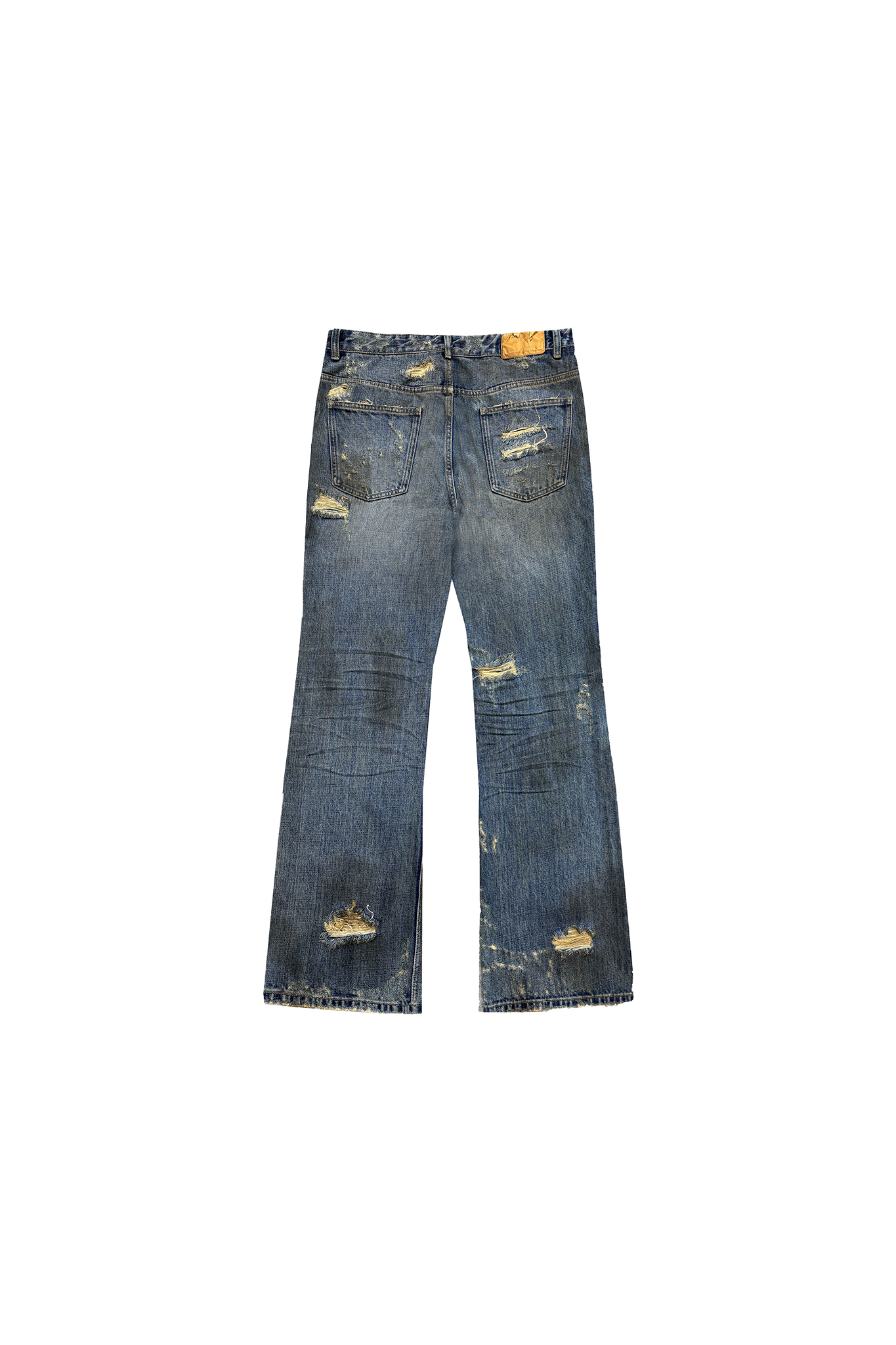 Distressed Patchwork Washed Bootcut Jeans