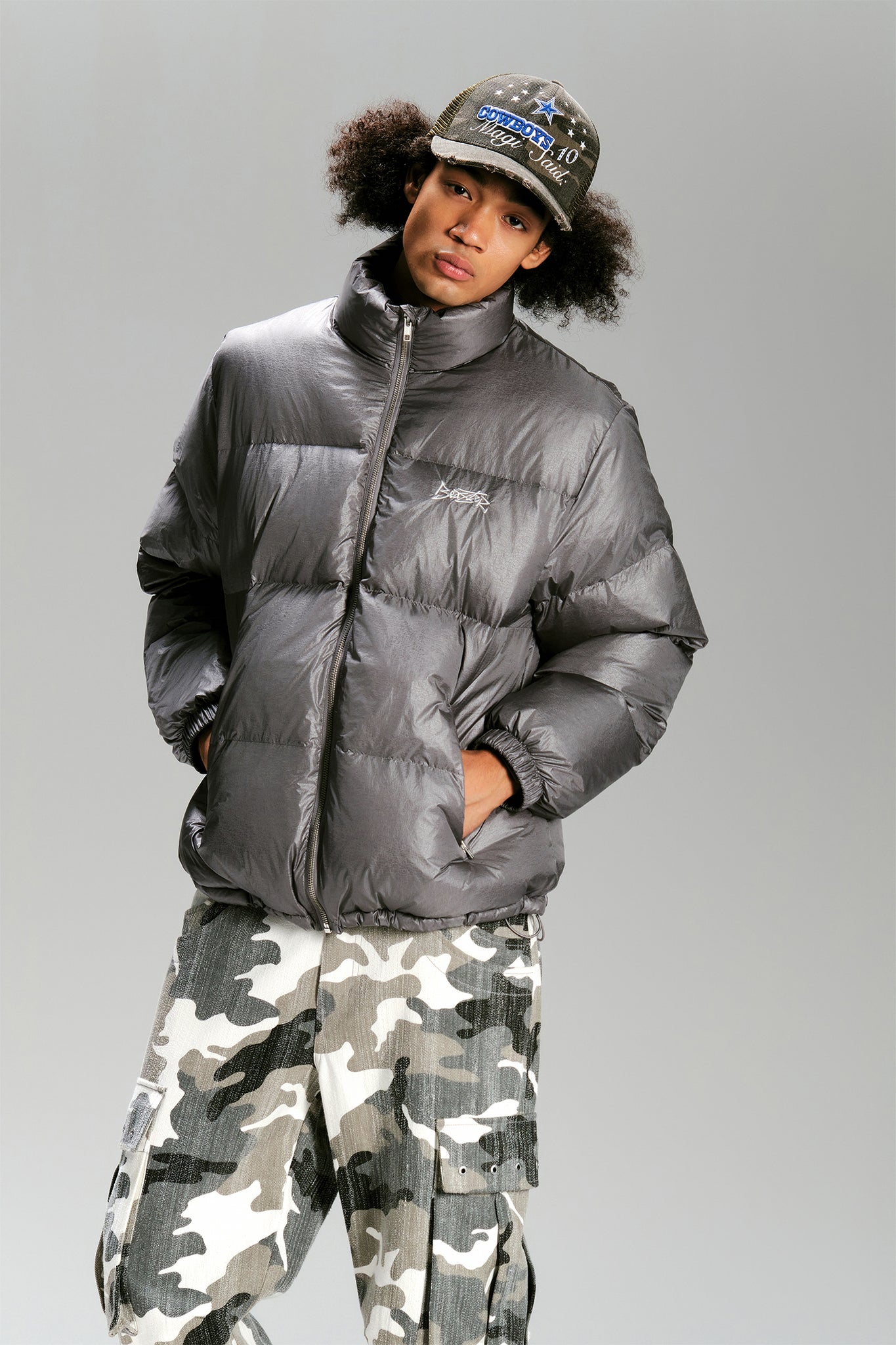 BEASTER Pleated White Duck Down Jacket