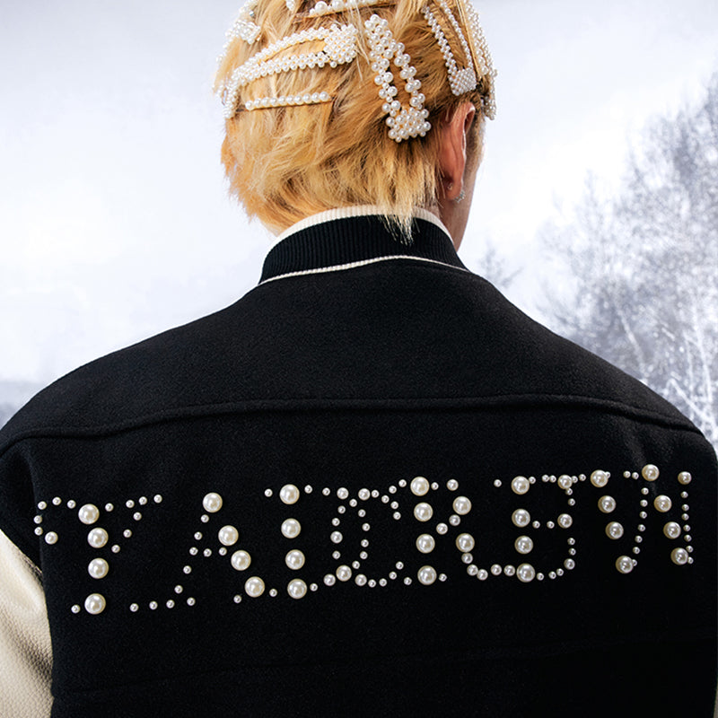 YADcrew丨"Pearl Shine" Checkerboard Pearl Slogan Padded Baseball Jacket - PSYLOS 1, YADcrew丨"Pearl Shine" Checkerboard Pearl Slogan Padded Baseball Jacket, Jacket, YADcrew•JAPAN, PSYLOS 1