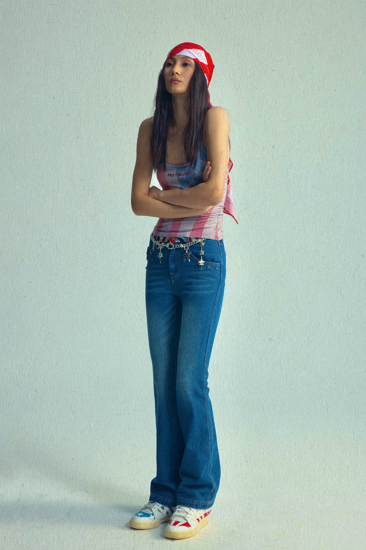 Oversized Flag Mesh Convertible Bandeau Scarf - PSYLOS 1, Oversized Flag Mesh Convertible Bandeau Scarf, Scarf, NyDkyel, PSYLOS 1