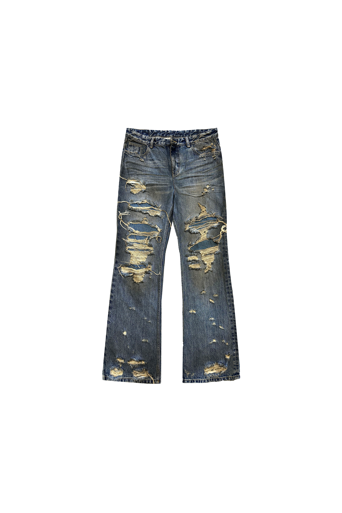 Distressed Patchwork Washed Bootcut Jeans