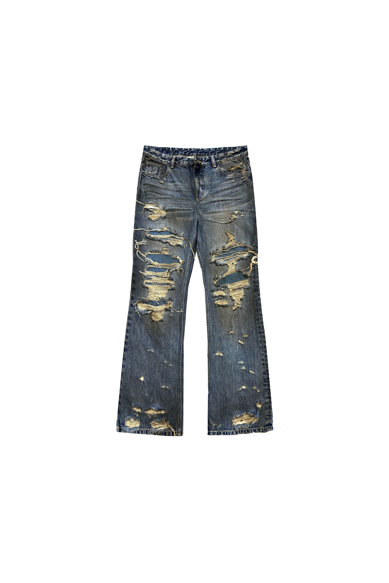 Distressed Patchwork Washed Bootcut Jeans