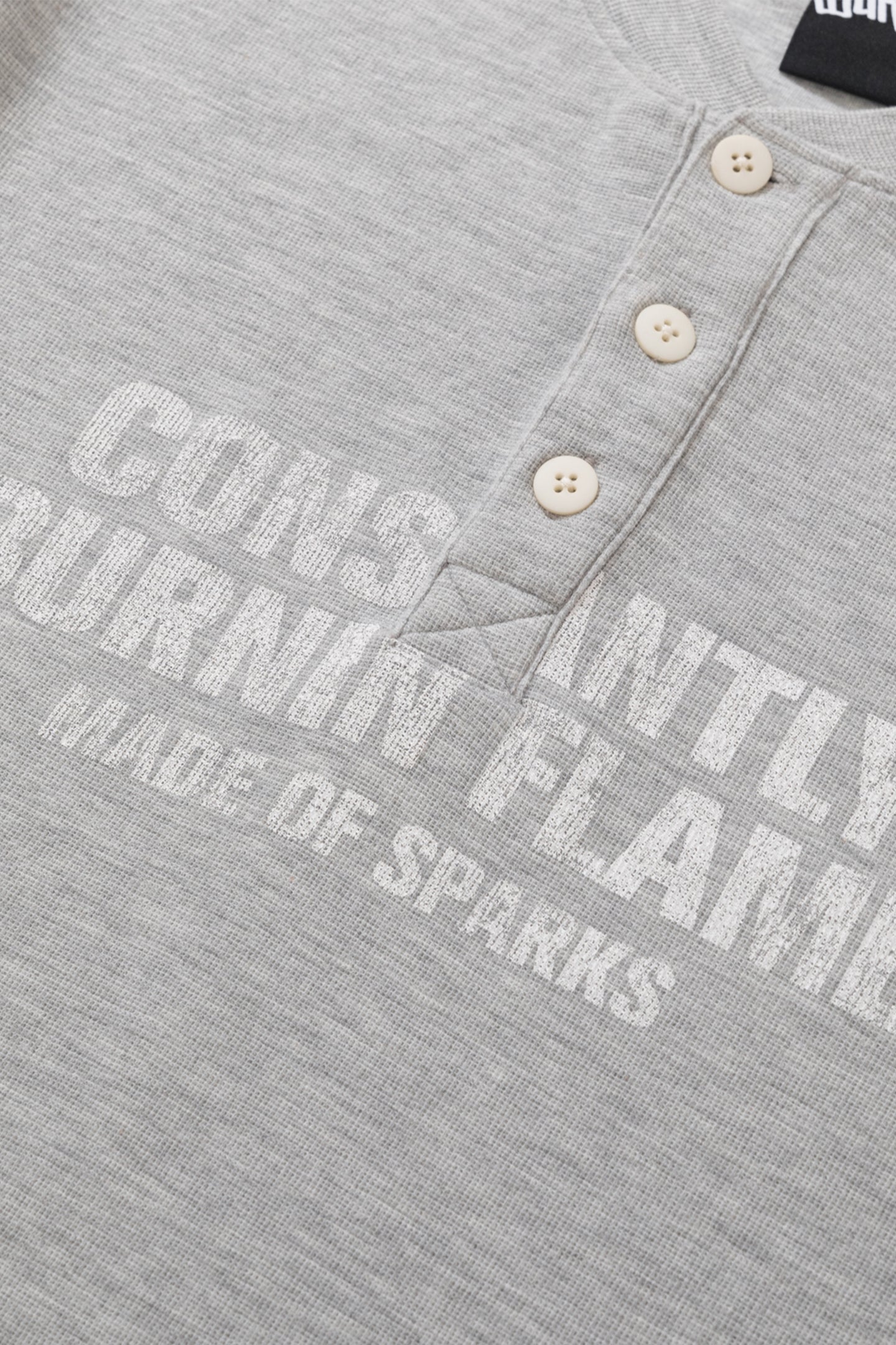 BURNIN*97'Series Worn Slogan Waffle Henley Collar Long Sleeve T-shirt - PSYLOS 1, BURNIN*97'Series Worn Slogan Waffle Henley Collar Long Sleeve T-shirt, T-shirt, Burnin, PSYLOS 1