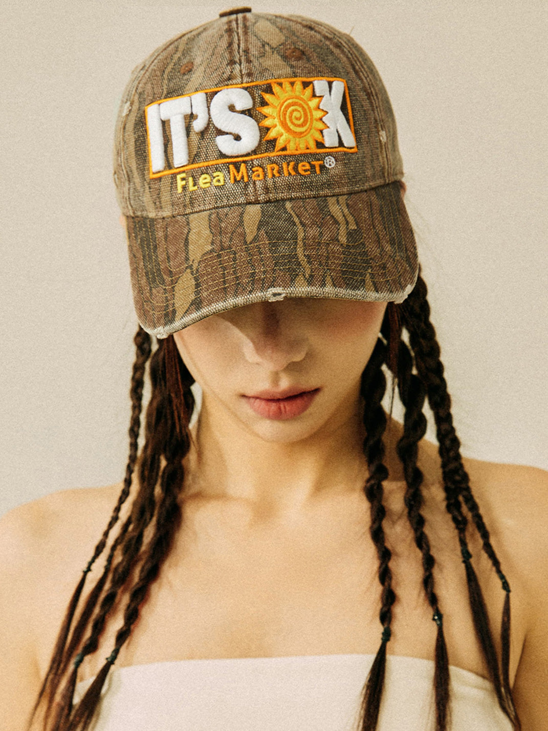 FLEAMARKET | "IT'S OK" Wood Grain Curve Brim Cap - PSYLOS 1, FLEAMARKET | "IT'S OK" Wood Grain Curve Brim Cap, Hats, FLEAMARKET, PSYLOS 1