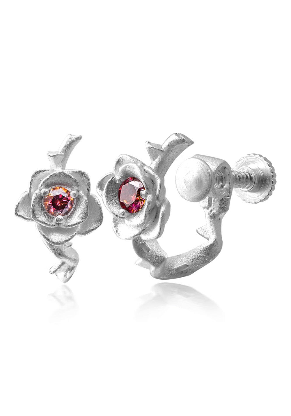 WIC Thorn Rose Red Moissanite Screw Ear Clips. - PSYLOS 1, WIC Thorn Rose Red Moissanite Screw Ear Clips., Earrings, WIC, PSYLOS 1