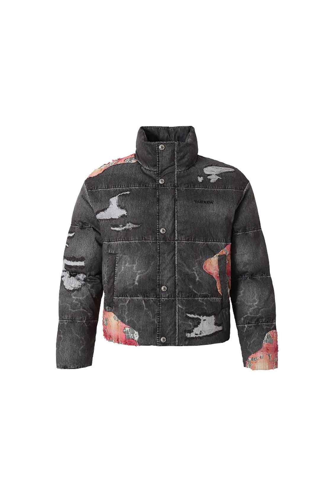 Sunset Lace Applique Embroidery 3D Printed Denim Down Jacket