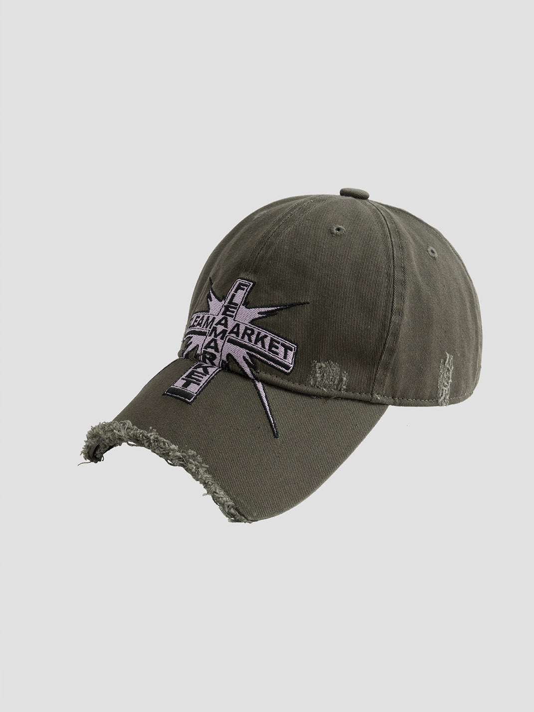 FLEAMARKET | Cross Patch Ripped Curve Brim Cap - PSYLOS 1, FLEAMARKET | Cross Patch Ripped Curve Brim Cap, Hats, FLEAMARKET, PSYLOS 1