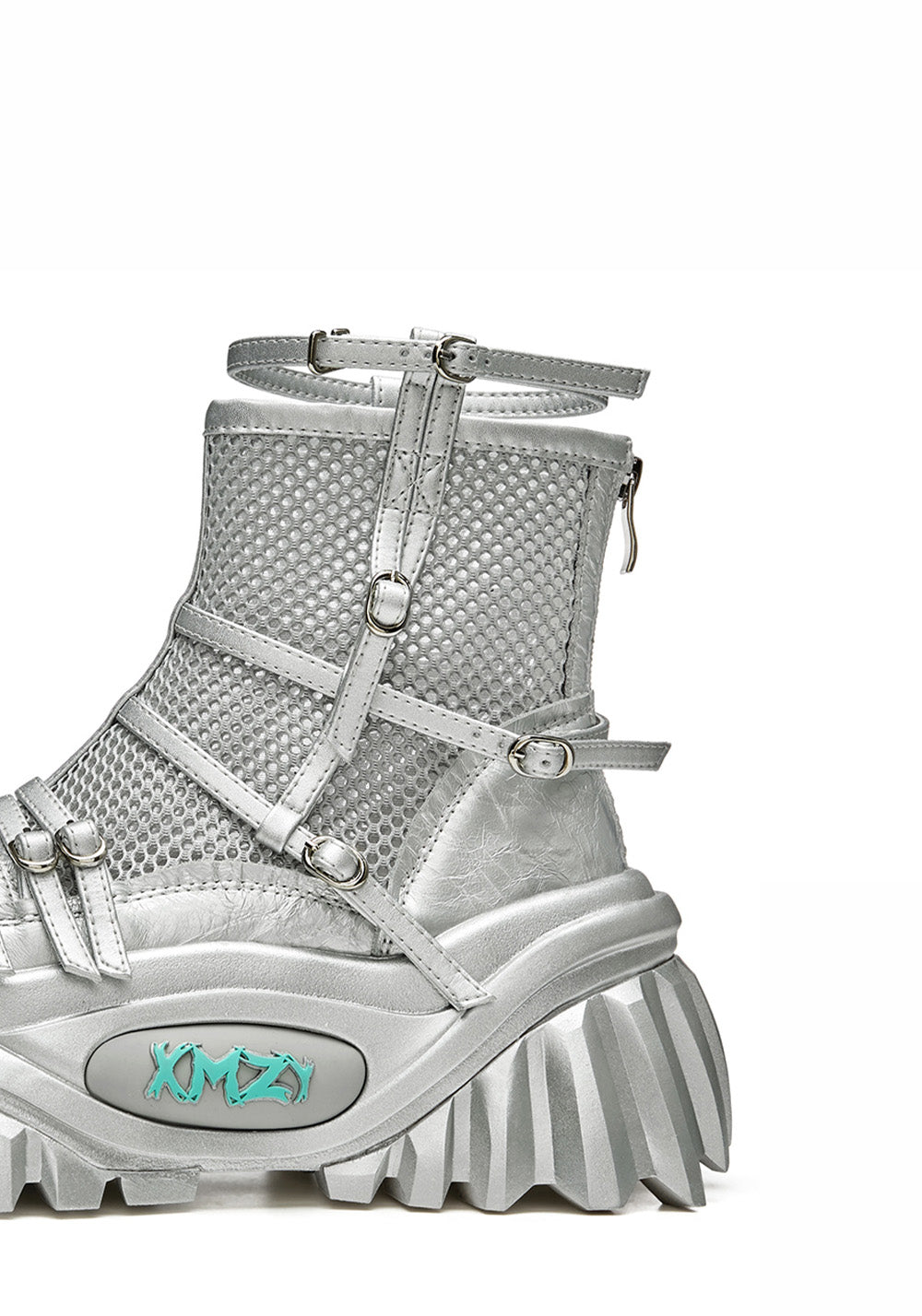 XMZY | Lace Mesh Combat Boots-Silver - PSYLOS 1, XMZY | Lace Mesh Combat Boots-Silver, Boots, XMZY•JAPAN, PSYLOS 1