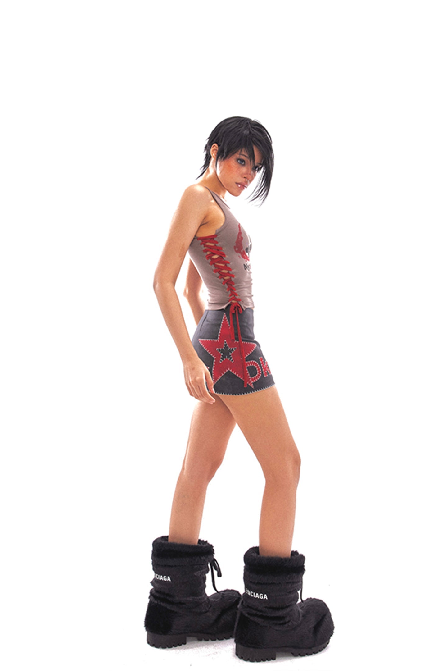 Star Logo Leather Contrast Skirt - PSYLOS 1, Star Logo Leather Contrast Skirt, Skirts, NyDkyel, PSYLOS 1