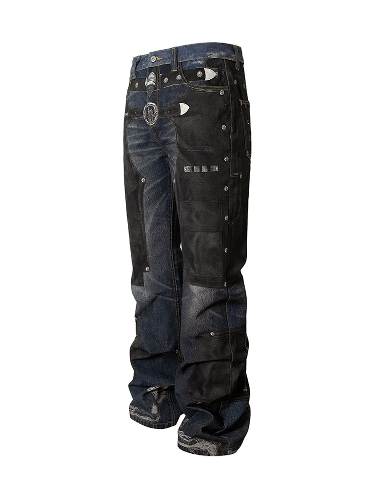 Rivet Tie Leather Print Pants