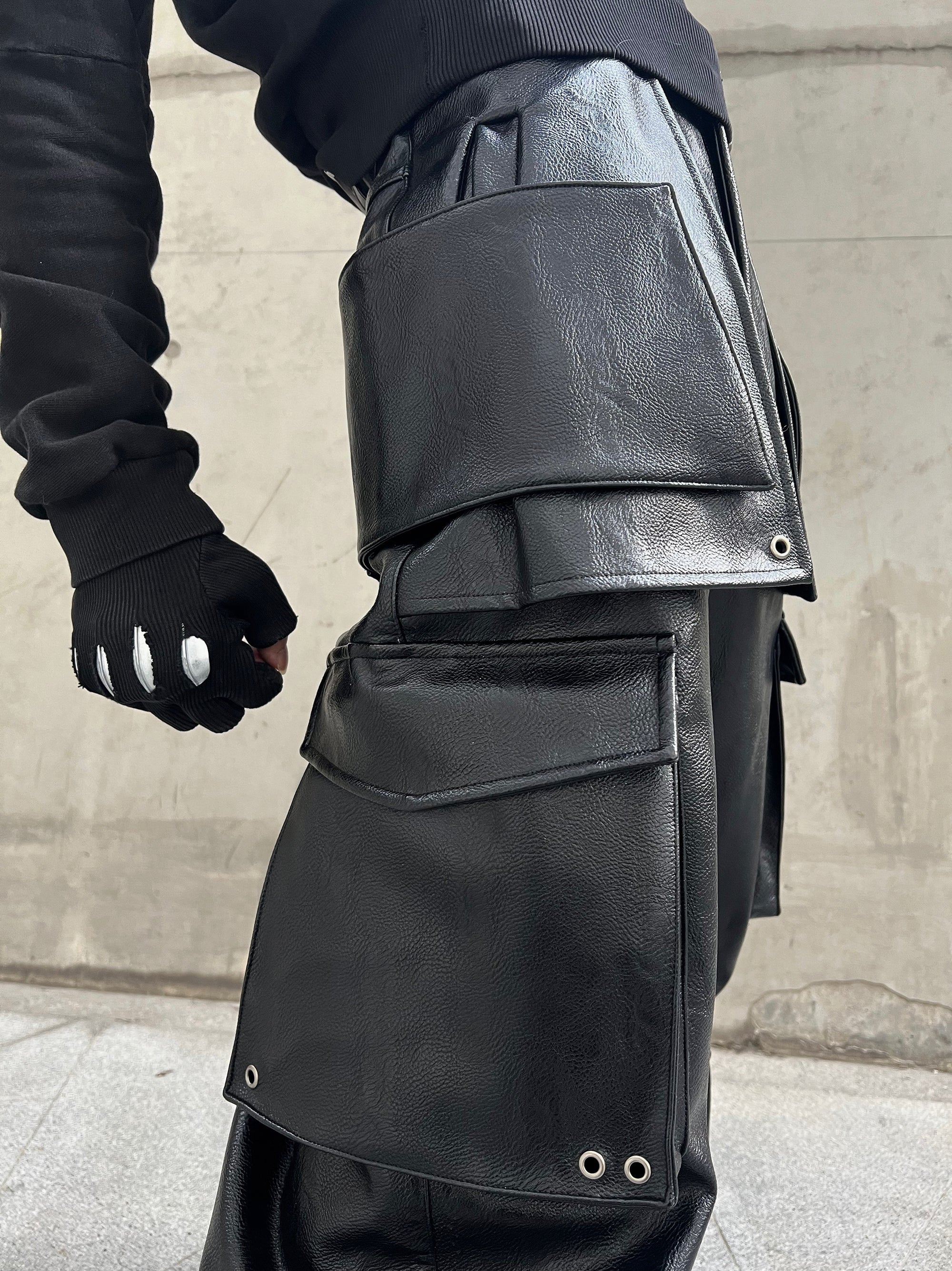 REBEL WAVE丨Structured Multi-Pocket Leather Cargos - PSYLOS 1, REBEL WAVE丨Structured Multi-Pocket Leather Cargos, Pants, REBEL WAVE•JAPAN, PSYLOS 1