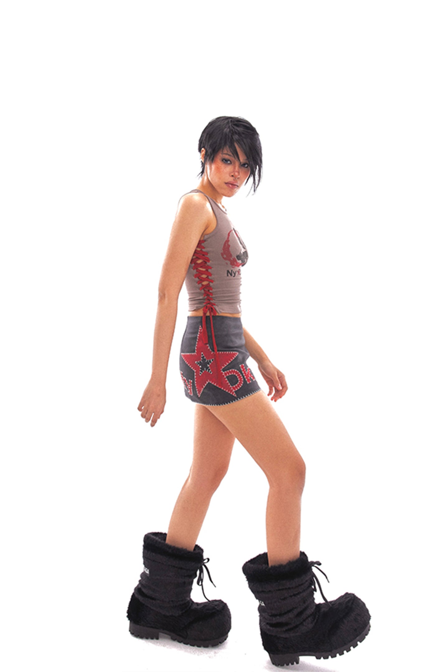 Star Logo Leather Contrast Skirt - PSYLOS 1, Star Logo Leather Contrast Skirt, Skirts, NyDkyel, PSYLOS 1