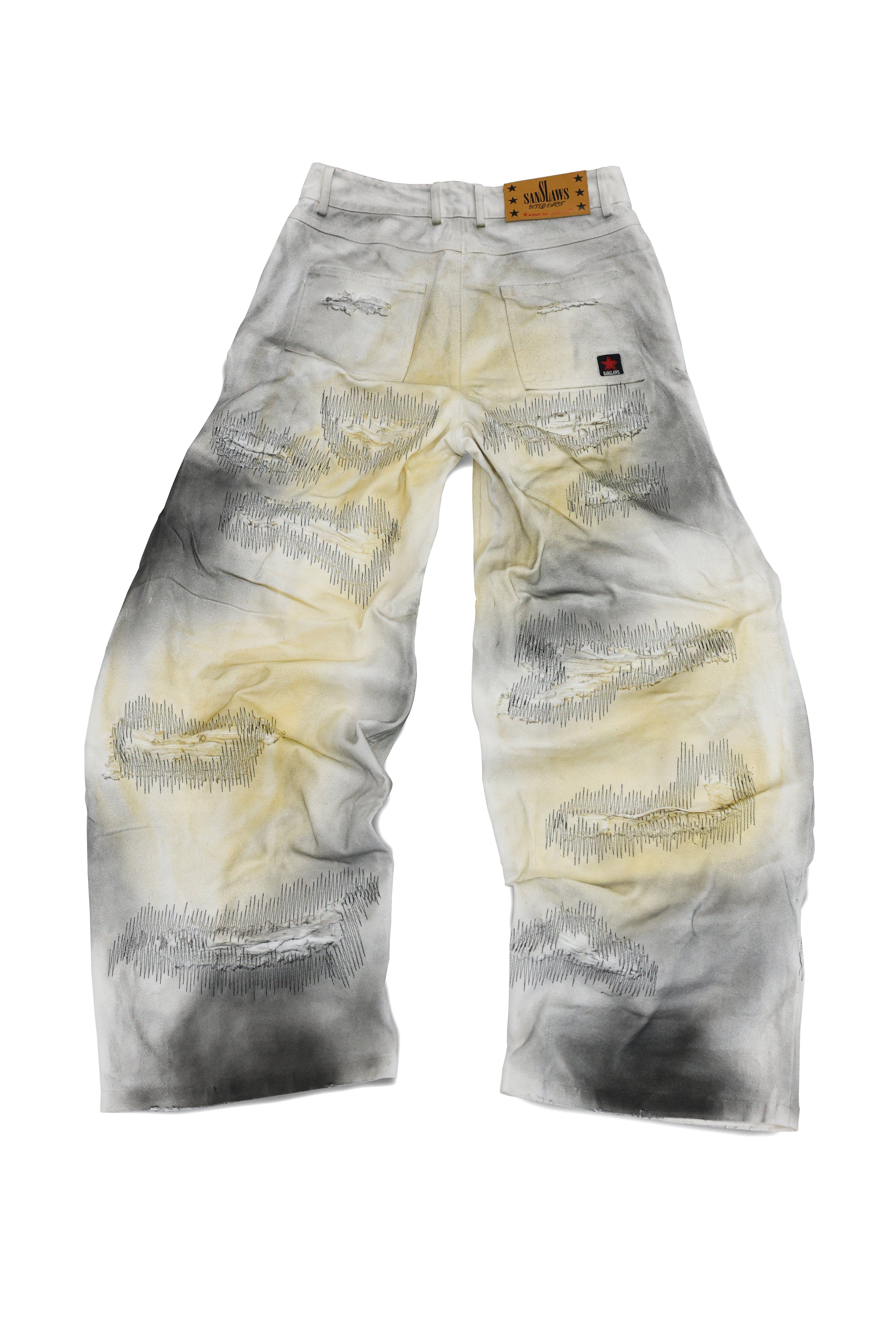 SANSLAWS丨White Patch Distressed Denim Jeans - PSYLOS 1, SANSLAWS丨White Patch Distressed Denim Jeans, Jeans, SANSLAWS, PSYLOS 1