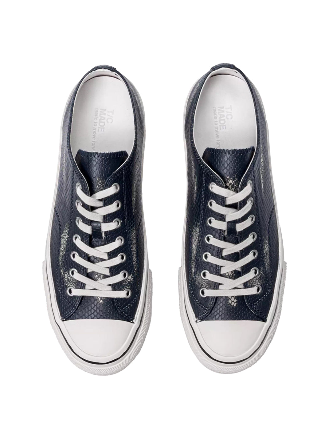 T/C MADE│030 Snake-Pattern Cowhide Low-Top Smiley Canvas Sneakers-Black & Blue - PSYLOS 1, T/C MADE│030 Snake-Pattern Cowhide Low-Top Smiley Canvas Sneakers-Black & Blue, Canvas Sneakers, T/C MADE, PSYLOS 1