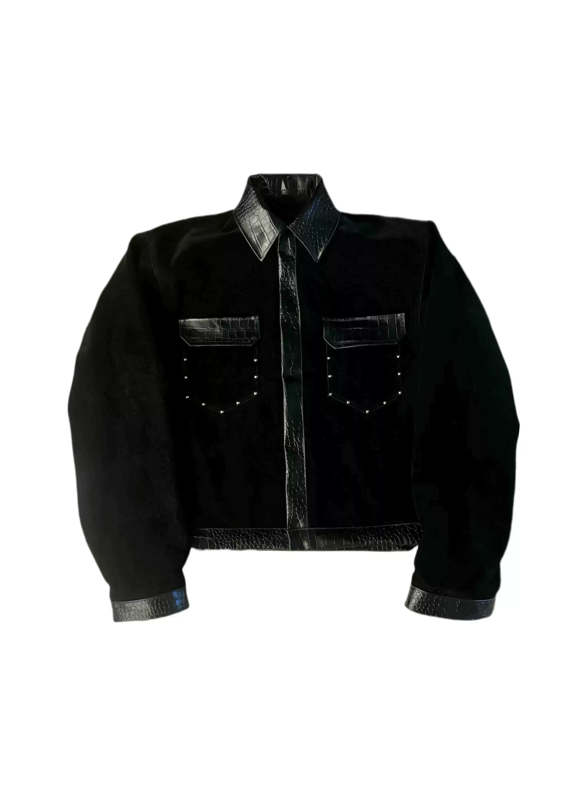 ANONYM 25SS "BEDLAM" Forbidden Book Crocodile Texture Velvet Denim Jacket - BEDLAM MURAL JKT