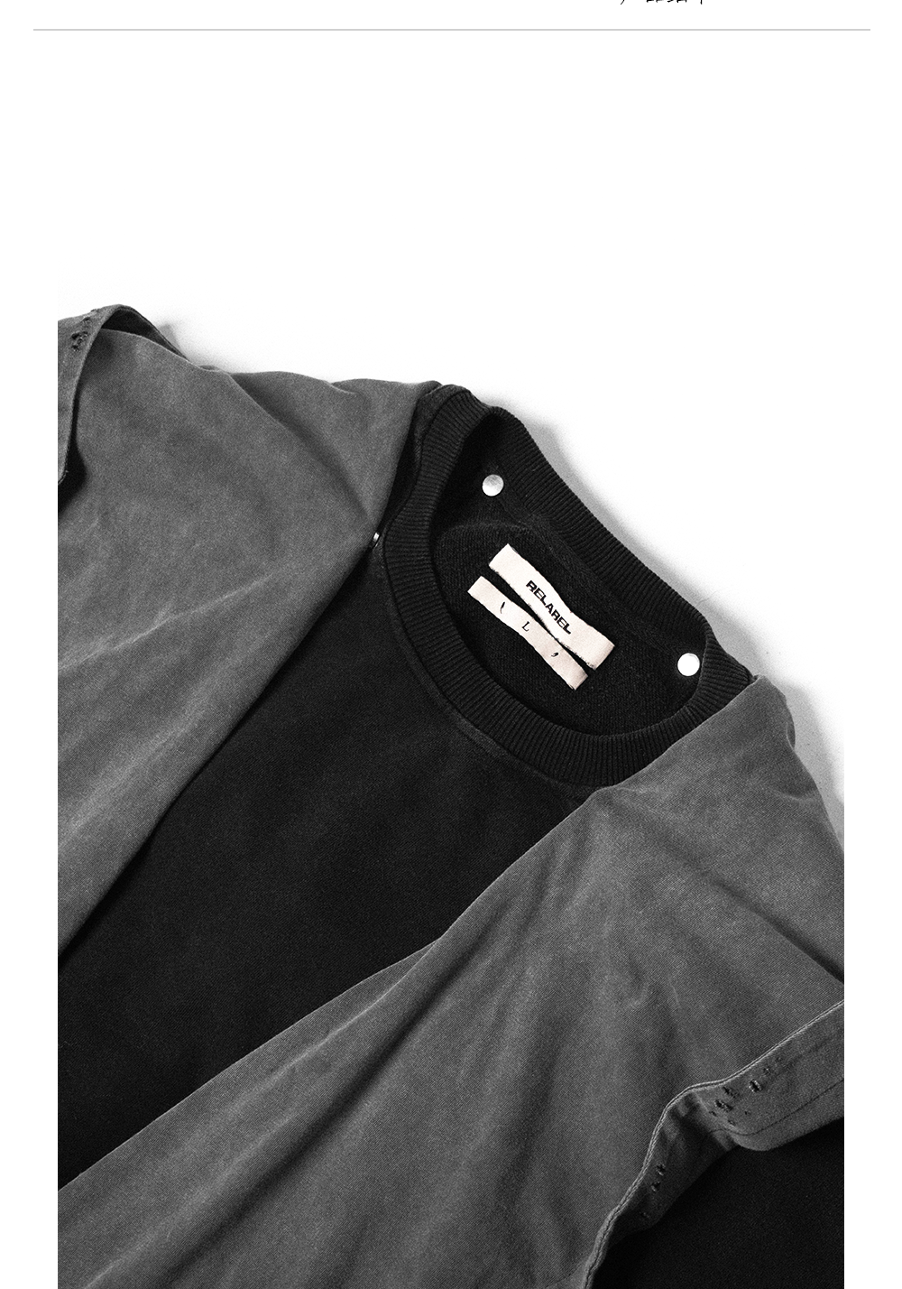 RELABEL丨Three-Dimensional Construction (Carving) Detachable Distressed Hood Washed Deep Gray Multi-Way Crewneck Sweatshirt - PSYLOS 1, RELABEL丨Three-Dimensional Construction (Carving) Detachable Distressed Hood Washed Deep Gray Multi-Way Crewneck Sweatshirt, Hoodie, RELABEL, PSYLOS 1