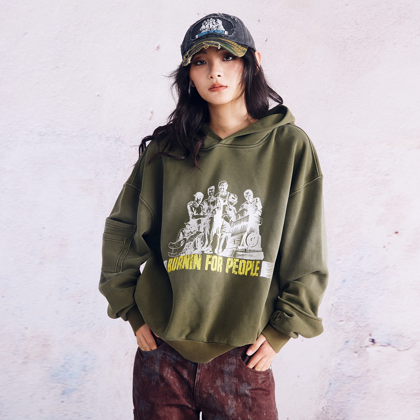 BURNIN Distressed Washed Printed Hoodie - PSYLOS 1, BURNIN Distressed Washed Printed Hoodie, Hoodie, Burnin, PSYLOS 1